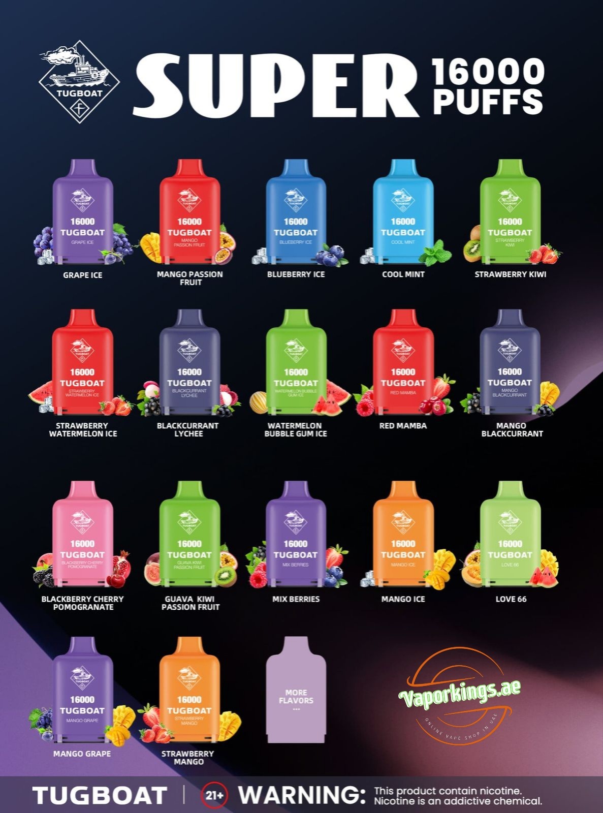 Tugboat Super 16000 Pod Cartridges Disposable Vape In UAE