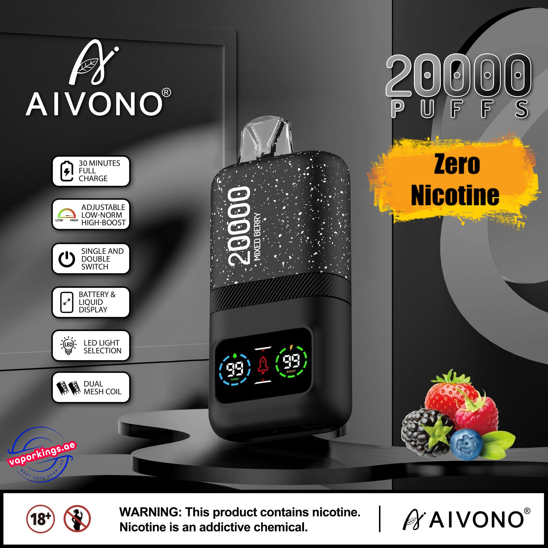 Best Buy AIVONO Aim Magic 20000 Puff 0% (Nicotine-Free) Vape AIVONO Aim Magic 20000 Puff