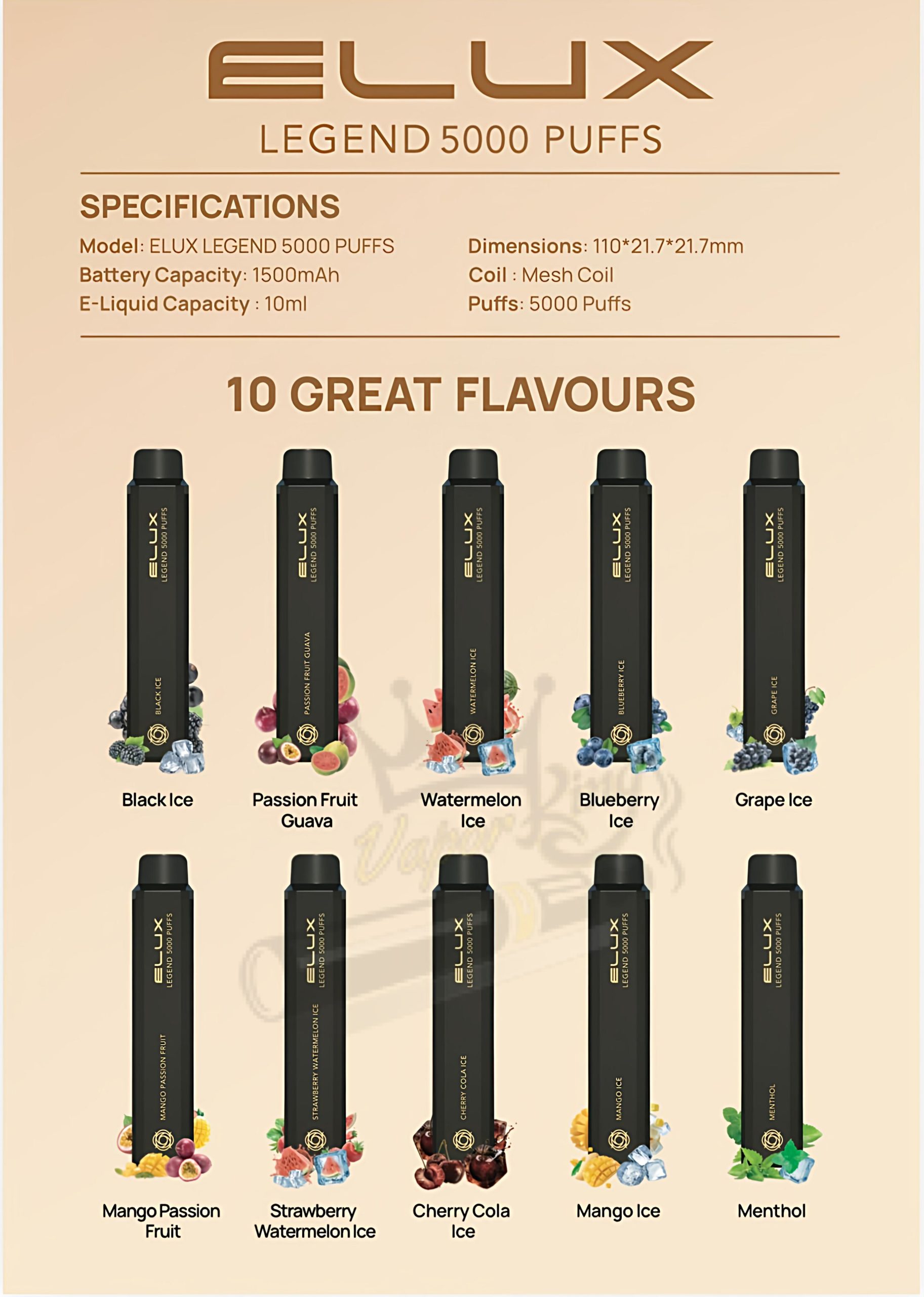 ELUX Legend 5000 Puffs Disposable Vape 1500mAh In UAE