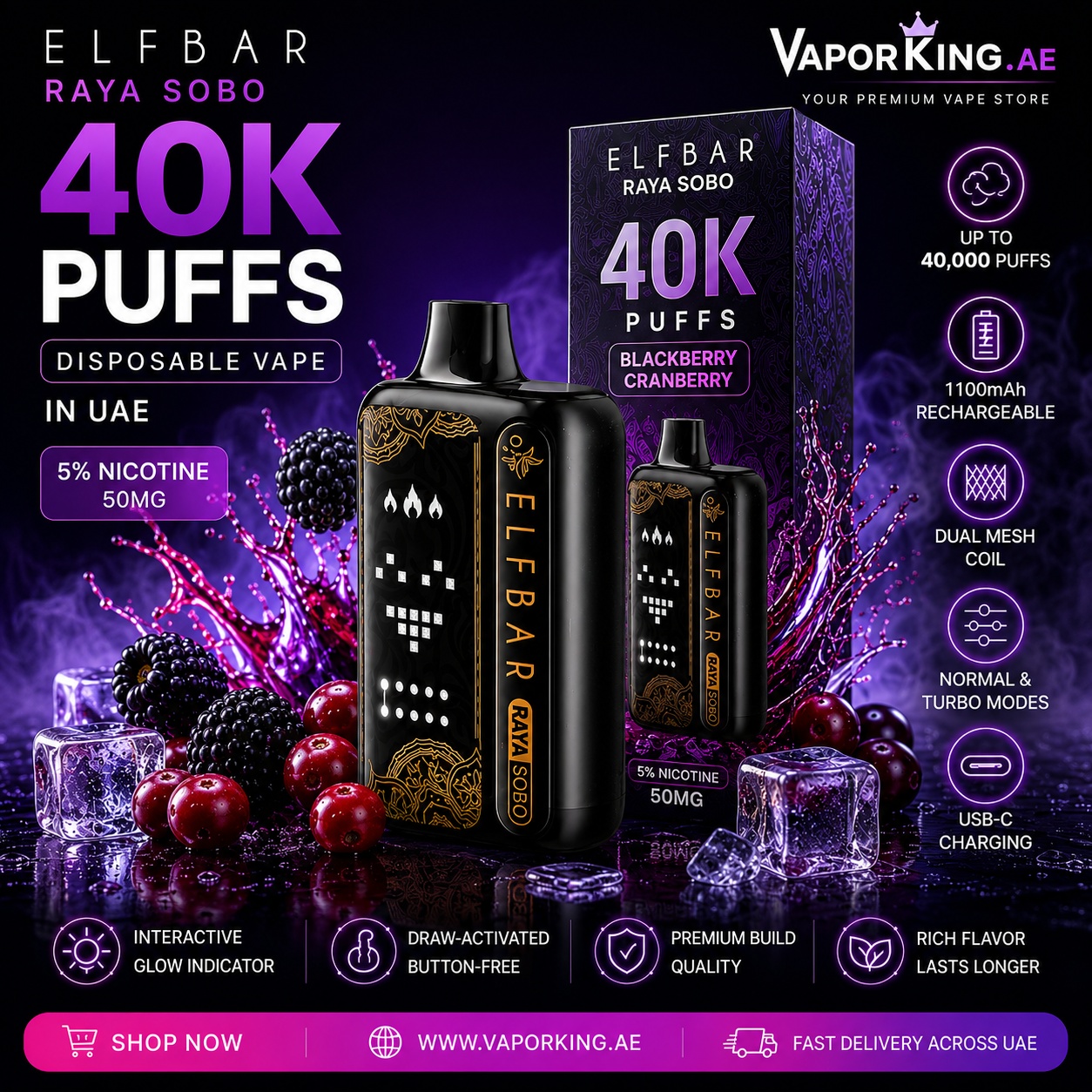 Elf Bar Raya Sobo 40000 Puffs Disposable Vape in UAE